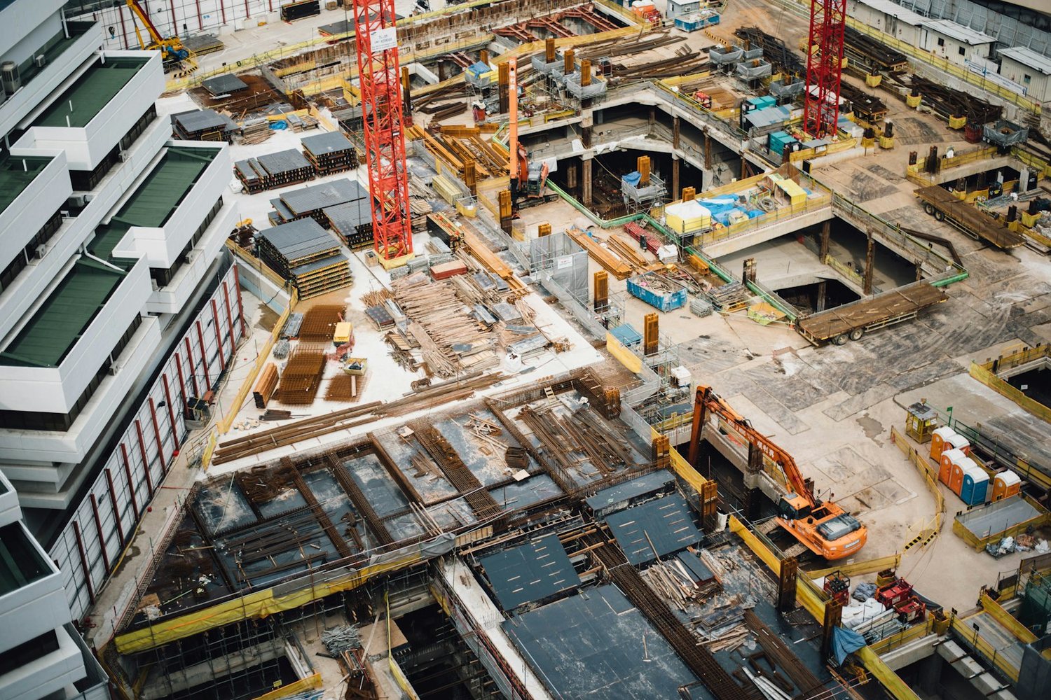 Aerial view of an active construction site
