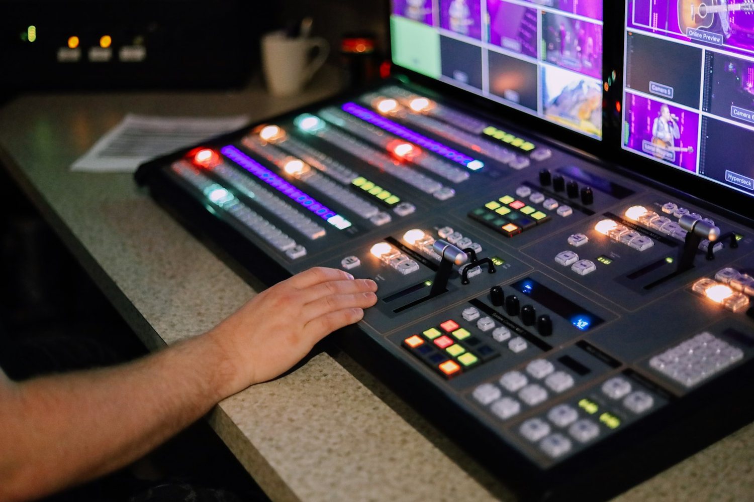 Hands on a live production switcher