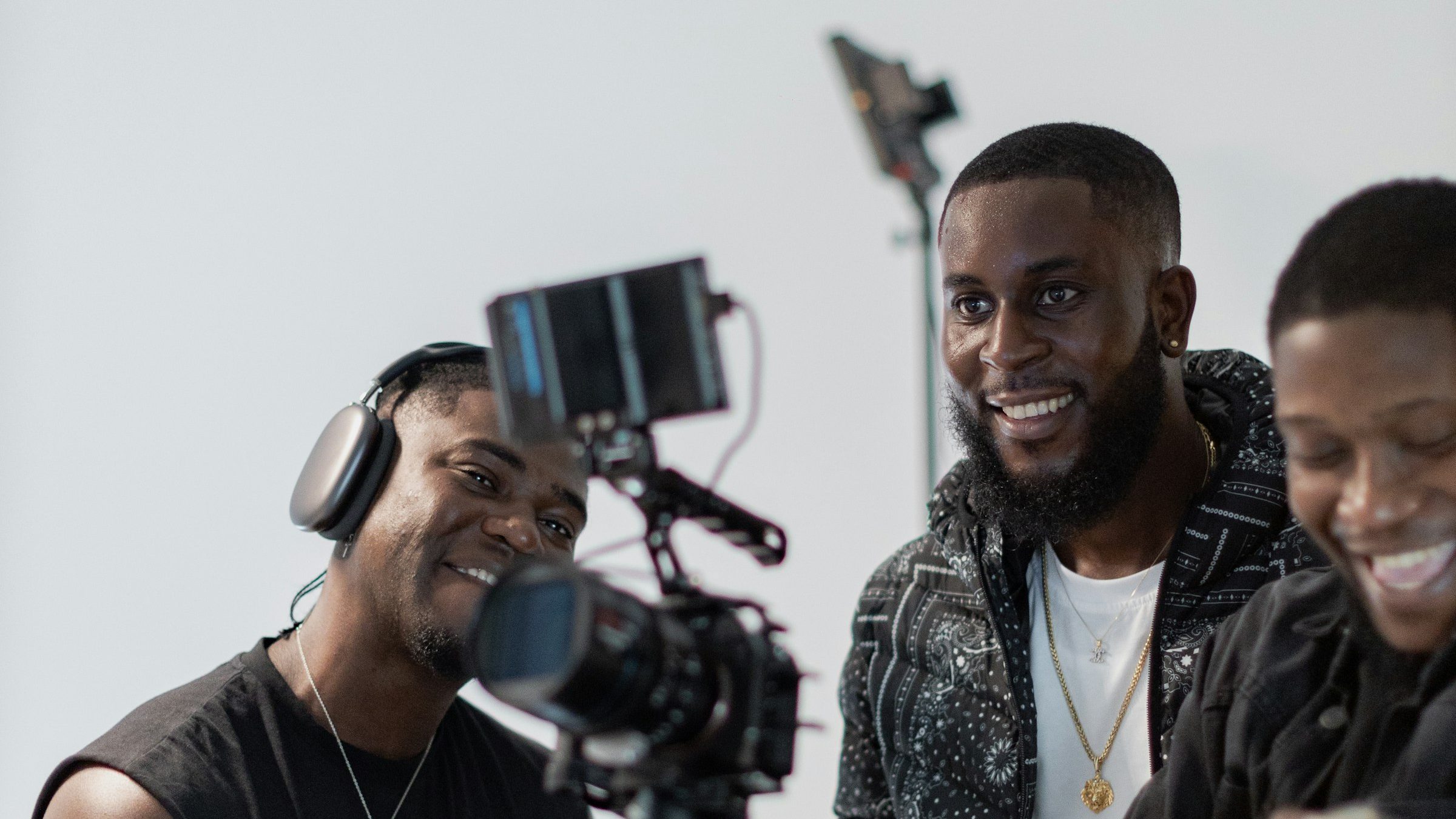 Camera crew laughing between takes