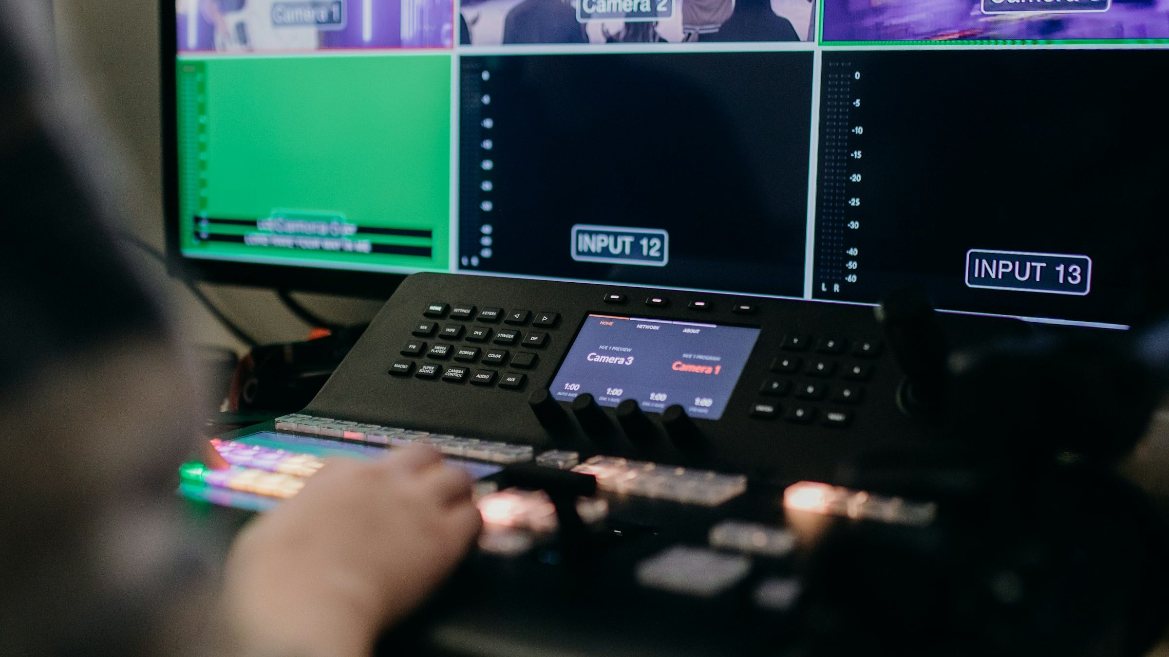 Live production switcher with preview monitors